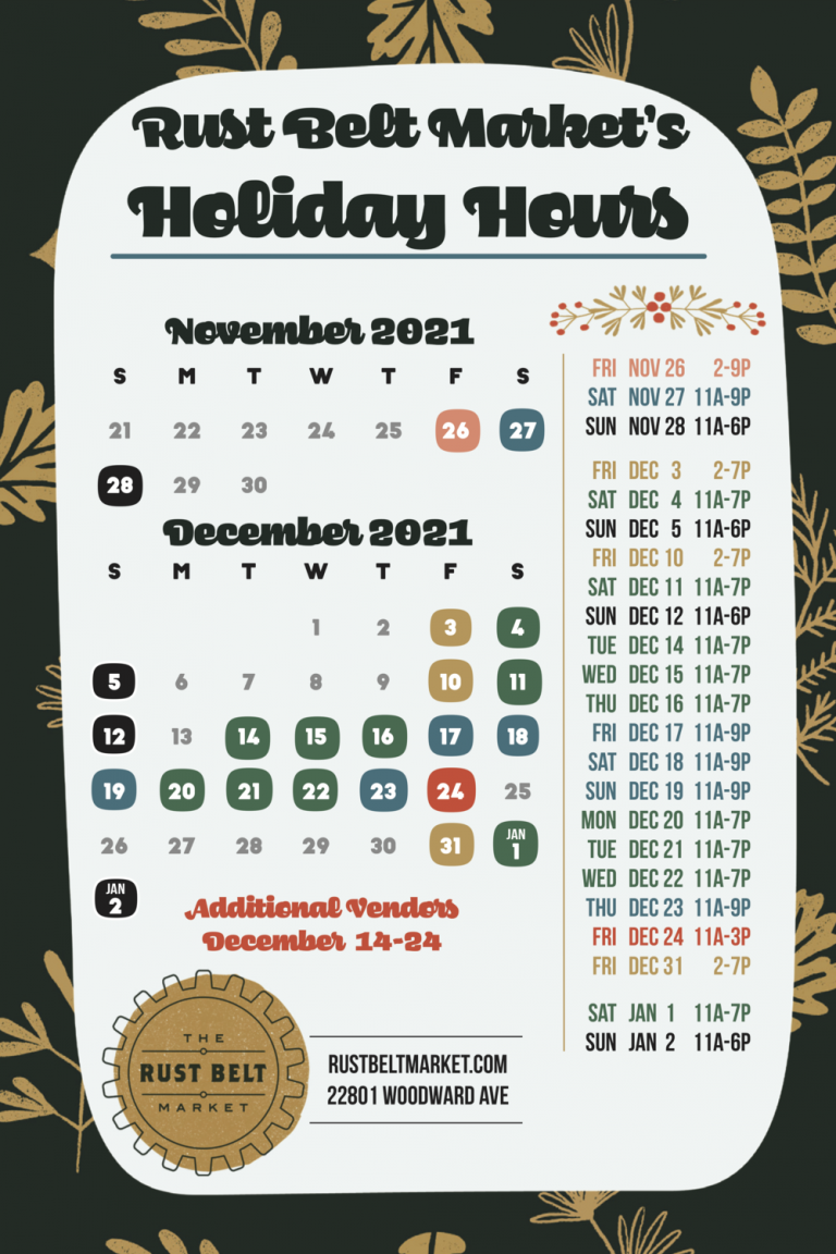 Handmade Detroit | The Rust Belt Market Holiday Hours are here!